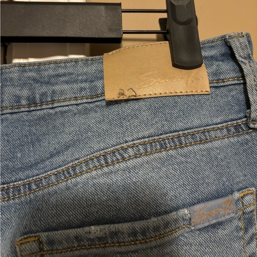 Seven7 Light Blue Slim Flare Jeans with Distressed Accents. - Picture 6 of 6
